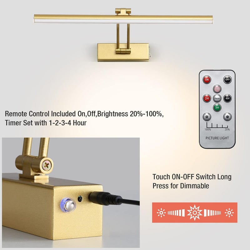 HOWMZON Wireless Picture Light,5200mAh Battery Operated Picture Lights with Remote,Gold Picture Light, Full Metal Painting Light for Wall Display, Gallery,Portrait,Bedroom (Gold) - Image 5